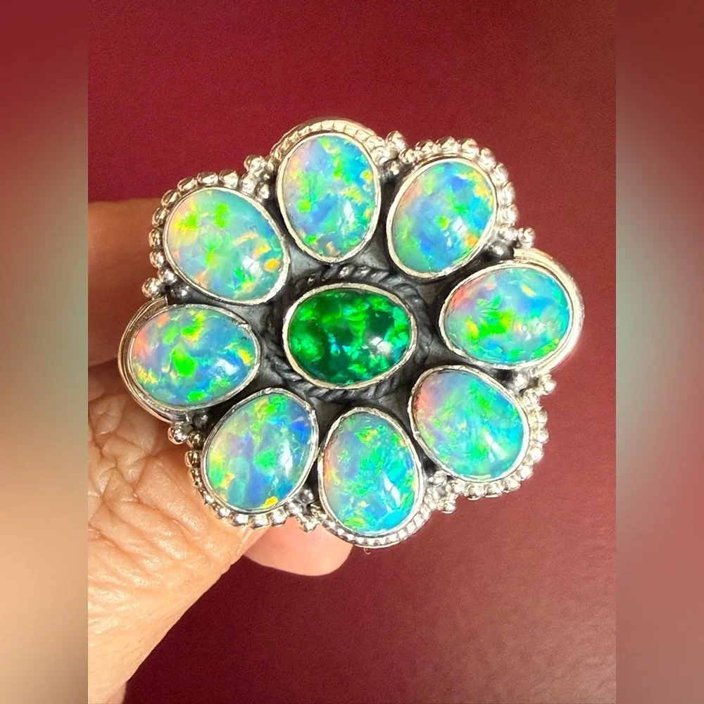 925 sterling silver Opal Flower Ring - Picture 6 of 6